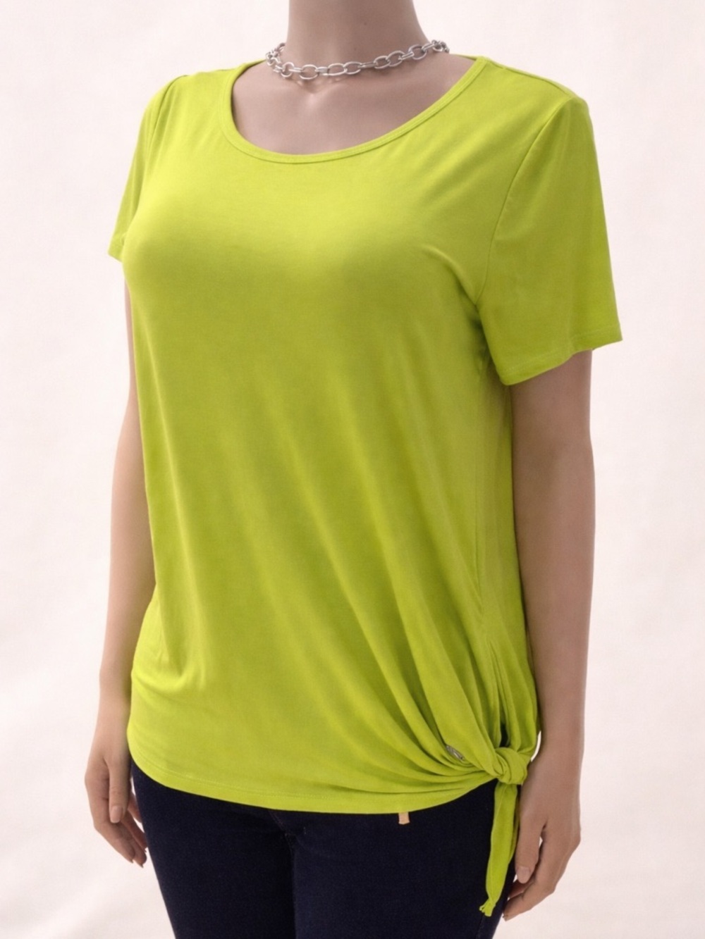 Michael Kors Chartreuse Tie Side Top Size Large Keyhole Back Short Sleeve Blouse - Picture 3 of 9
